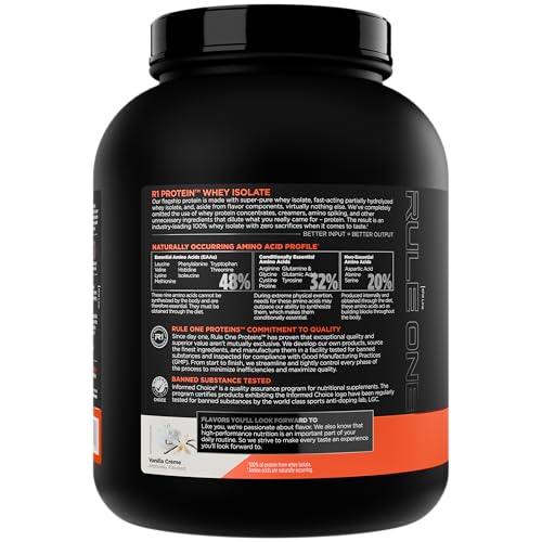 Rule 1 R1 Protein Whey Isolate - with 25g Protein & 6g BCAA Exclusively from Isolated & Hydrolyzed Sources for Workout Recovery (5 Pounds*, Vanilla Creme)